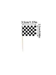Black And White Checkered Racing Car Toothpick Flags, Mini Racing Car Toothpicks, Cupcake Decorations, Fruit Cupcake Decorations, Food Toothpick Flags, Party Bar Sports Event Decorations, Racing Car Flags And Checkered Flags Cake Decorations, Mini Checkered Racing Car Flag Finish Line Cupcake Decorations, Party Decorative Toothpicks, Black And White Toothpick Cupcake Decorations - Multicolor - View 11