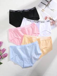 5pcs Women's Cotton Edged Letter Waistband Soft Comfortable Breathable Panties, Daily Wear, Plus Size S-XXL - Multicolor - View 4