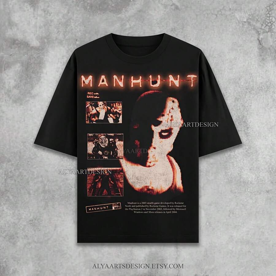 Vintage Manhunt PS2 Tee Y2K Horror Game T-Shirt - Grunge Streetwear - hình dạng - Xem 1