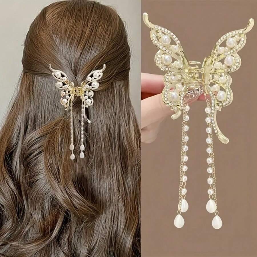 1 chiếc kẹp tóc tua rua hình bướm/Kẹp tóc kim loại mùa hè cho nữ/Kẹp tóc sau gáy/Số lượng tua rua ngẫu nhiên/Sản phẩm thực tế có thể khác nhưng không ảnh hưởng đến công dụng. - A - Xem 1