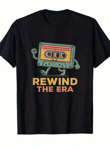 T-shirt homme orange à imprimé cassette vintage années 80 << Revivez l'époque », respirant et léger, en coton, col rond, manches courtes, style coréen. Idéal pour les festivals et les tenues décontractées. - Noir - Voir 1