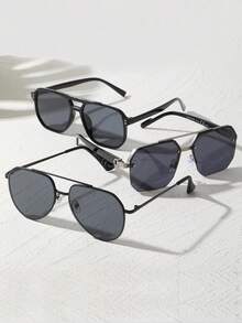 3pcs Men Metal Geometric Full Frame Retro Classic Classy Aesthetic Advanced Chic Shades Basics Fashion Glasses For Summer Street Snap Going Out Outfit Driving Fishing Decoration - Multicolor - View 2
