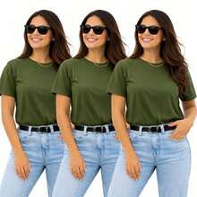 3-Piece T-Shirt Set, 100% Cotton T-Shirts - 軍綠色 - 查看 1