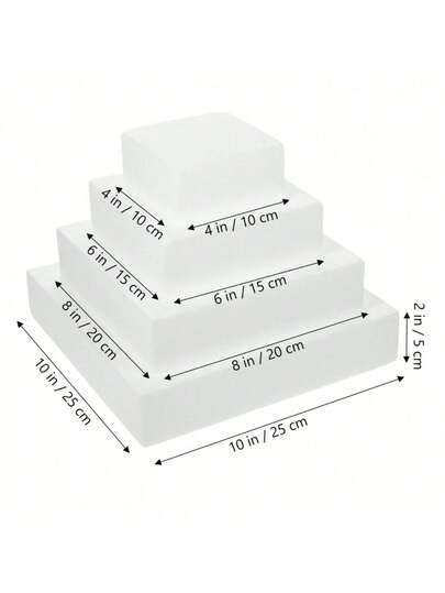 1pc Square White Foam Cake Model, Foam Plastic Model, Suitable For DIY Cake Decoration Practice, Wedding Decoration Display, Floral Decoration, Cake Making, Baking Display, Christmas Party Cake, Valentine's Day, Easter And Other Holiday Party Cake Decoration, Hotel Cake Model Props, 4 Inch, 6 Inch, 8 Inch, 10 Inch White Fake Cake Model, 12 Inch (Please Understand That The Product May Have Slight Deviations)