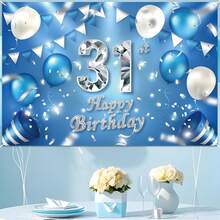 Globos de decoración de fondo para cumpleaños 24, globos de vidrio, confeti, decoración temática para hombres o mujeres, vítores a 24 años, suministros de fiesta, color azul y plateado - 31 - Ver 7
