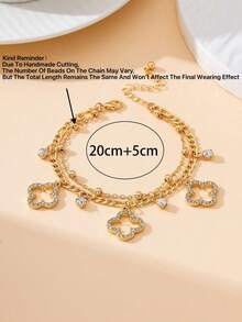 1件梦幻精致优雅高端闪耀金色镂空四叶草吊坠脚链（女士款）（由于手工裁剪，链子上的珠子数量随机，但最终长度固定，不影响佩戴效果） - 金黃色 - 查看 6