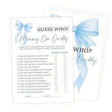 NBlue Bow Gu Who Mommy Or Daddy Game Pack Of 30 Game Cards Blue Coquette Bow Baby Shower Game Gender Reveal Party Decorations Gender Neutral - KR071 - 猜猜誰是爸爸媽媽 - 查看 6