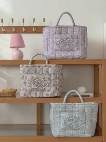 1pc Practical Floral Storage Basket, Multipurpose Organizer Basket For Toys, Laundry, Cosmetics, Home Decor, Portable Picnic Basket, Popular Christmas Item - Multicolor - View 10