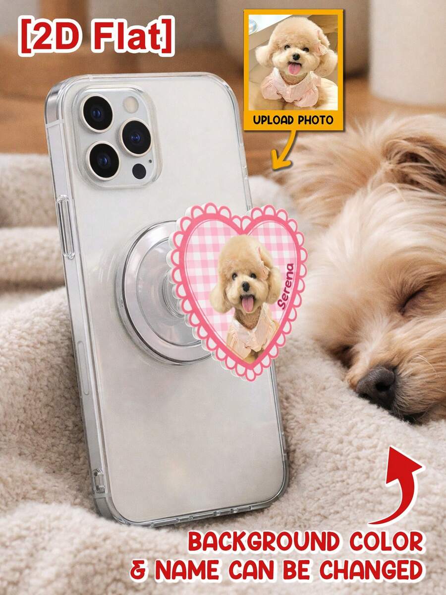 Catygift Durable Custom 2D Flat Phone Grip With Pet Photo, Personalized Cute Pet Themed Grip, Unique Gift For Pet Lovers, Customizable Background And Name - As Shown - View 1