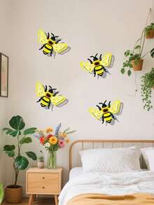 4pcs Metal Bee Wall Decor, Colorful Garden Decoration, Outdoor/Indoor Metal Crafts, Energetic Home Accents - 4 Bees - View 5
