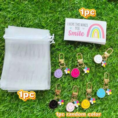 30pcs Cheerful Smiling Face Keychains - Colorful Cartoon Metal Keychain Accessories, Includes Cards - Contains (10 Keychains + 10 Cards + 10 Gift Organza Bags) Suitable For Wallets And Handbags, Wallet Charms - Party Favors