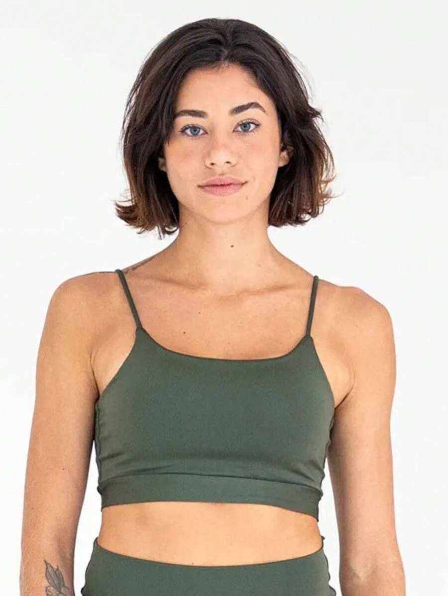 High-Support Polyamide Fitness Top With Double Lining. - Green - View 1