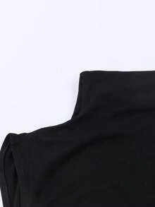 High Neck Asymmetric Pleated Top, Spring/Summer Black - Black - View 5