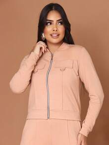 Wide-Leg Pants + Long-Sleeved Jacket In Cool, Lightweight Fleece Fabric For Winter 2026. Zipper. - Nude - View 4