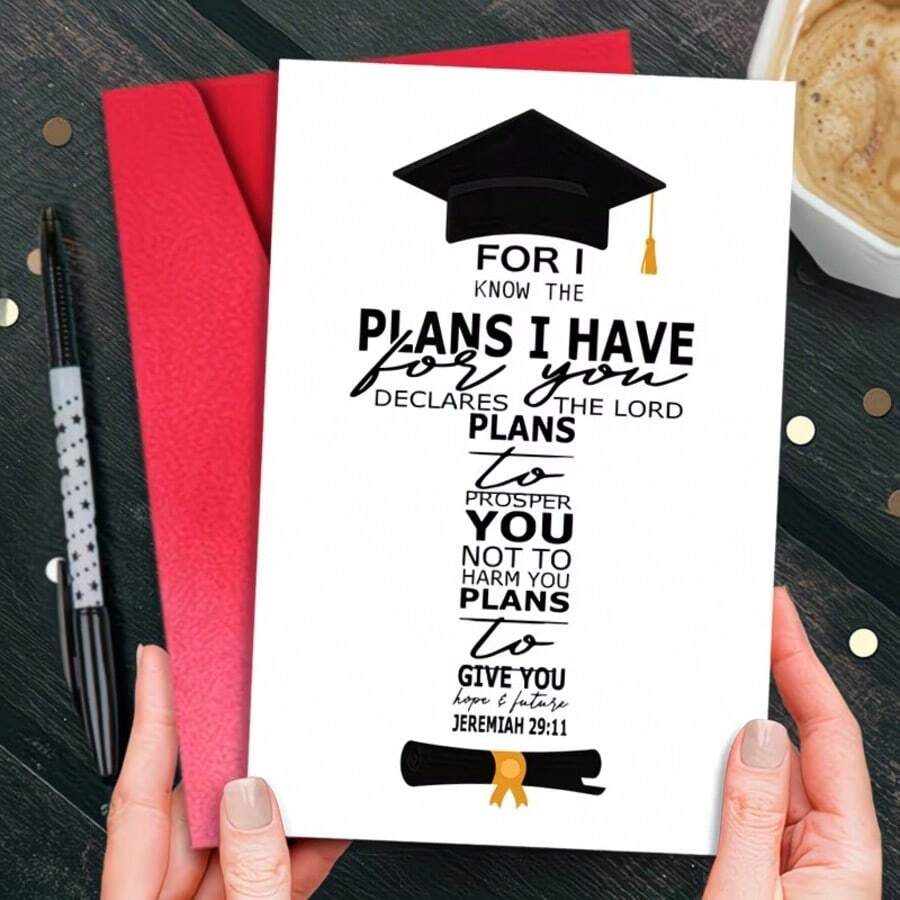 1 tấm thiệp chúc mừng tốt nghiệp với câu Kinh Thánh, món quà tốt nghiệp trung học hoàn hảo dành cho gia đình, bạn bè, bạn cùng lớp.