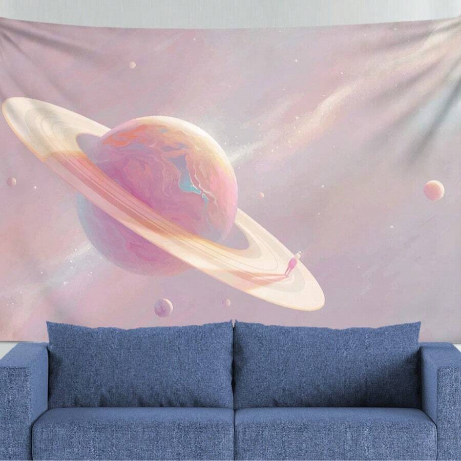Planet Saturn Tapestry Kawaii Wall Tapestry Universe Stars Wall Hanging Tapestries Kawaii Room Decor - 1PC - View 1