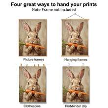 Set Of 1 Vintage Bunny Rabbit Carrot Canvas Wall Art | Cottagecore Farmhouse Animal Print | Soft Neutral Oil Painting Poster For Nursery Kids Room,Frameless/Framed - A - View 8
