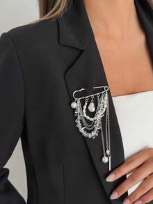 1件简约几何不对称仿宝石珍珠流苏胸针，优雅奢华，适合度假旅行、派对、日常休闲、情侣约会、女士节日百搭珠宝礼品 - 胸針 - 查看 9