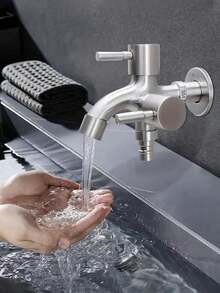 重型不锈钢双出水口水龙头，现代双把手灌溉水龙头，现代双把手设计，双出水口，冷热水独立控制，可连接水管 - 黑色 - 查看 11