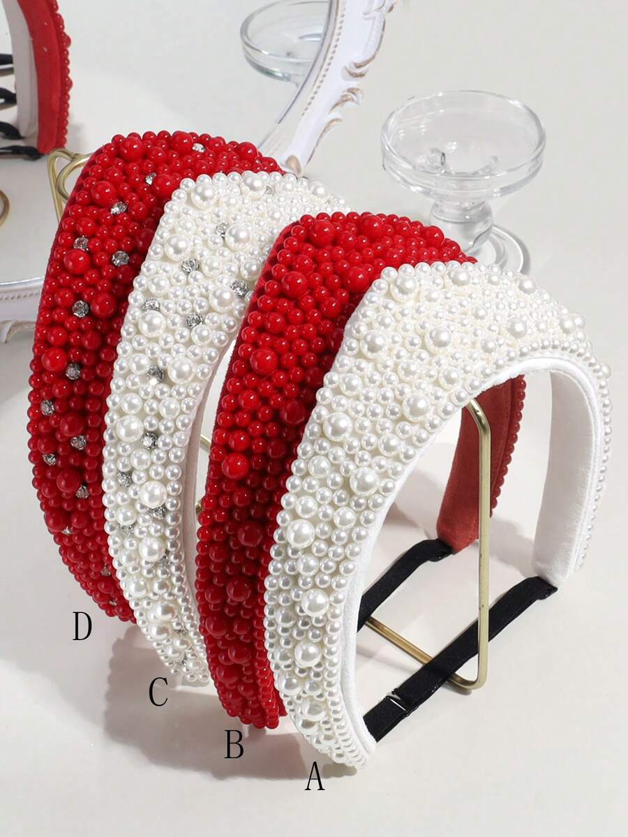 1件女士优雅高端丝绒仿珍珠水晶女王皇冠发箍，适合日常佩戴、宴会和舞会。 - 彩色 - 查看 1