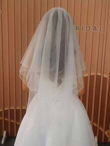 1pc Solid Color New Wedding Accessory, Double-Layer Short Bridal Veil With Metal Hair Comb, Suitable For All Seasons,Summer,Beach - Ivory White - View 4