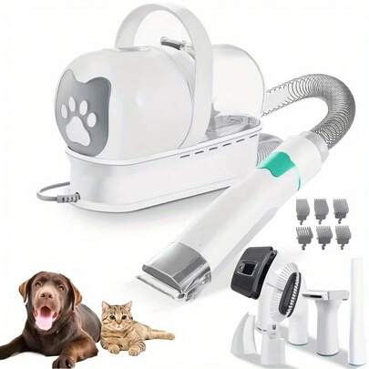 1 Set 7 In 1 Pet Grooming Vacuum Kit, 1L Large Dust Cup Capacity, Low Noise <75dB Pet Hair Vacuum With Powerful Suction, All In One Grooming & Trimming Cleaning Function With Multiple Accessories, Ultra Quiet Dog Grooming Clippers Pet Hair Remover For Cats Dogs