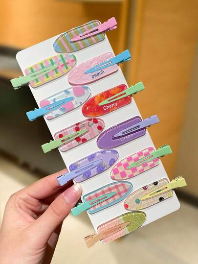 12pcs Oval Hair Clips For Girls, Seamless Duck Clip, Women Hair Accessories. Dopamine Color Series, Sweet And Cute Style. Suitable For Daily Casual, Shopping, Party, Date Wear.