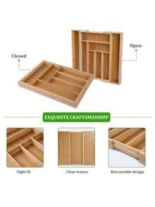 1PC Bamboo Expandable Drawer Organizer, Adjustable Utensil Divider Tray For Silverware & Flatware, Multi-Purpose Cutlery Storage For Kitchen, Living Room & Vanity Drawers BTL7 - 竹子 - 查看 7