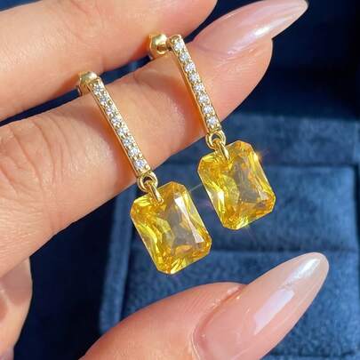 一对925纯银立方氧化锆耳钉，女士奢华珠宝，简约时尚耳环，精致珠宝礼品，适合女孩日常及约会佩戴