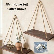 2 piezas/1 pieza Estantes flotantes de pared de madera, Tablero de almacenamiento de tela de estilo bohemio, Adecuado para sala de estar, dormitorio, baño, cocina, decoración del hogar, decoración de la habitación, decoración de pared, regalos para vacaciones, de vuelta a la escuela - Beis - Ver 15
