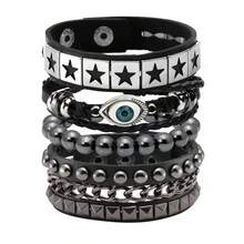 9/4/3/1 Pcs Punk Rivet Leather Bracelet Set - Handmade Rivet PU Leather Bracelet, 80s Emo Style PU Leather Bracelet, Unisex, Rivet PU Bracelet, Suitable For Party And Gifts - Black - View 19