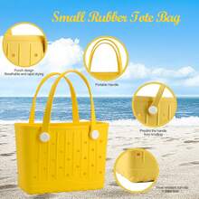 Rubber Tote Bag Small Beach Bag Waterproof Travel Bags Washable Tote Portable Handbag Sports Beach Outdoor - Màu Khaki - Xem 6