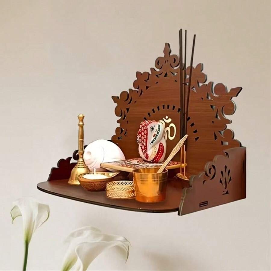 2D Flat Exquisite Wooden Prayer Altar, Suitable For Home And Office, Fit For Modern Worship Space In Home Or Store, With Floating Shelf - A - View 1