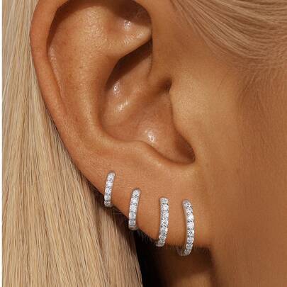 1Pc Exquisite Fashion S925 Sterling Silver 18K Gold Plated Moissanite Classic Hoop Earrings, 6/7/8/9mm, Gold/Silver, Low Allergy, Women Girls Daily Wear, Mother's Day Wedding Season Party Gift