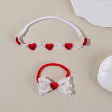 Set de 2 diademas para bebé con bordado floral de encaje y lazo, diadema con forma de corazón rojo de amor, accesorios de cabello suaves y cómodos sin costuras, adecuados para uso diario y el Día de San Valentín - Multicolor - Ver 7