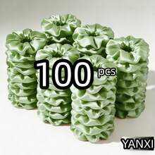 6/20/60/100pcs Sage Green Satin Scrunchies Set, Minimalist Elegant Hair Accessories Ponytail Holders - Sage Green - View 11