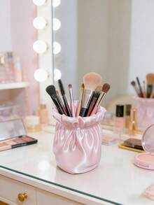 1个优雅丝绸面料收纳筒，奢华法式缎面桌面收纳盒 - 彩色 - 查看 9