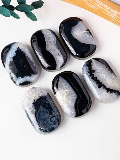 QYDCX 1/2 viên đá mã não đen tự nhiên, tinh thể thô được đánh bóng, thích hợp cho các hoạt động thủ công, trang trí nhà cửa, làm quà tặng, thiết kế trang sức và các dự án xâu hạt.