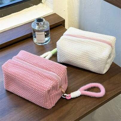 New Ins Sweet Girl Candy Color Plush Large Capacity Makeup Bag Washbag Travel Portable Handheld Small Storage