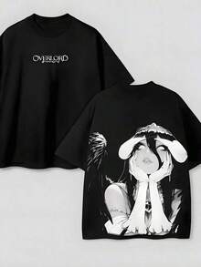 Graphic Cotton-Shirt Men's Cotton-Shirt Funny Print-Shirt,Mens Clothes, Albedo Overlord Anime Double Printed Vintage Tee Unisex Anime Manga Cotton-Shirt,Summer Outfits,Streetwear,Y2k Y2K,Oversize Plus Size Men's S To 5XL,Summer Tee - Black - View 8