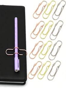 6pcs Practical Value! Multifunctional Pen Clip - Hook With Pen Holder Design, Exquisite Metal Texture, Mixed Colors And Versatile, Perfect For Office/Diary/Campus Storage - A - View 2