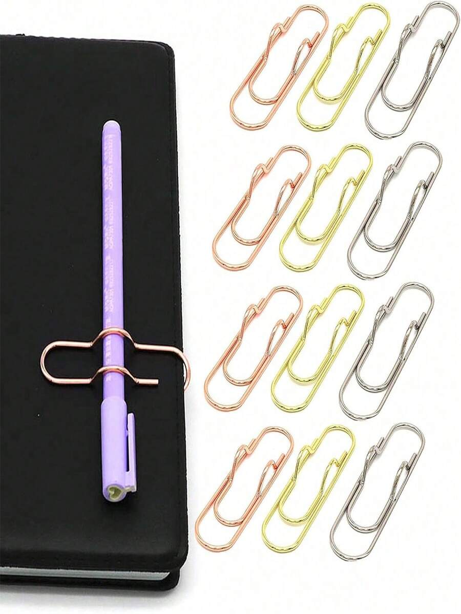 6pcs Practical Value! Multifunctional Pen Clip - Hook With Pen Holder Design, Exquisite Metal Texture, Mixed Colors And Versatile, Perfect For Office/Diary/Campus Storage