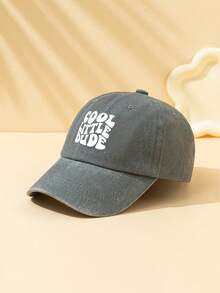 1 pieza Gorra de béisbol ajustable, lavada, a prueba de sol, con estampado de letras, estilo retro y versátil, adecuada para uso diario, para niños - Gris - Ver 2