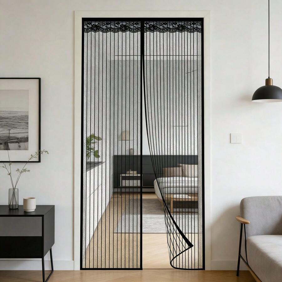 Magnetic Screen Door, Self-Sealing Mesh Door, Thick Mesh Magnetic Closure Anti-Insect, Multiple Sizes - Pet Friendly, Black - Black - View 1