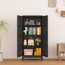 Metal Pantry Cabinet, Kitchen Pantry Storage Cabinets With 2 Door And 3 Adjustable Shelves, White Kitchen Pantry Cabinet, Freestanding Cupboard For Dining Room Living Room Bathroom - màu đen - Xem 5