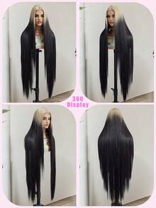 4*2U-Shaped Braided Gray Straight Wig, 42 Inch Extra Long Straight Silver Gray Synthetic Wig With Elastic Cap, Suitable For Daily Wear And Festive Gatherings, Fits All Skin Tones - Gradient Black Gold - View 7