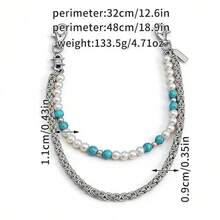New Double-Layer Chain With Turquoise Pearls, Jeans Chain, Men's Western Accessories, Waist Chain,-Hop Accessories - Silver - View 5