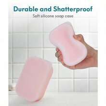 Quatish Compact Leakproof Travel Soap Case, Silicone Soap Box With Draining Layer, Enhanced Soap Container, Suitable For Camping, Gym, Bathroom, Outdoor Essentials, Green - Pink - 查看 5
