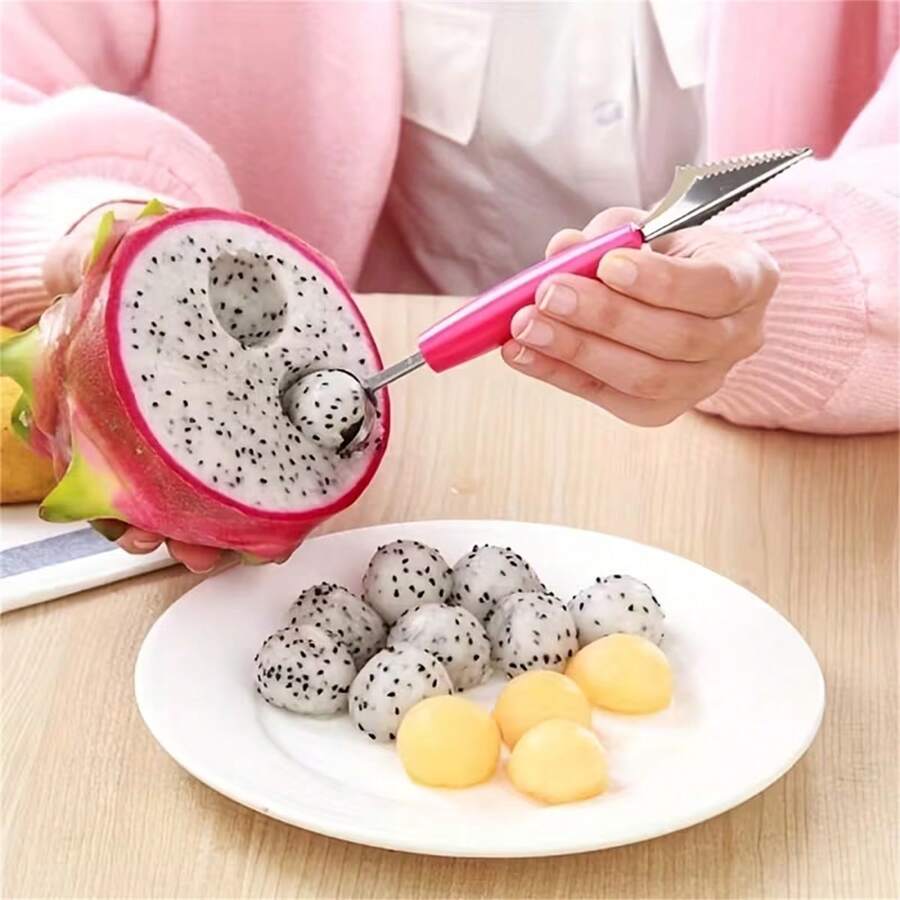 1个不锈钢水果球勺，可重复使用西瓜勺，水果切片器，厨房小工具 - 彩色 - 查看 1
