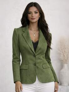 Tailored Blazer With Shoulder Pads - Structured Elegance And Modern Sophistication, Lined. - Hijau - View 1